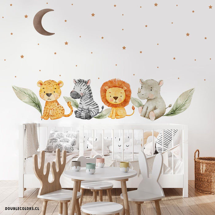 Animales de la selva, luna y estrellas
