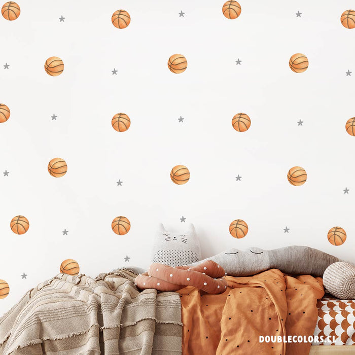 Balones de básquetbol y estrellas