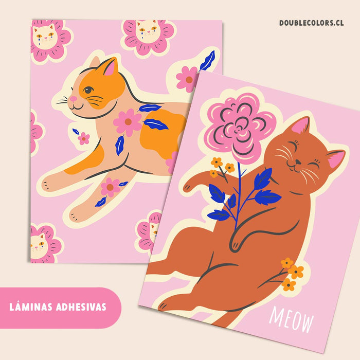 Láminas adhesivas "Gatitos primavera pink M1"