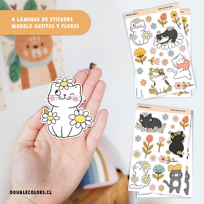 Stickers "Gatitos y flores"