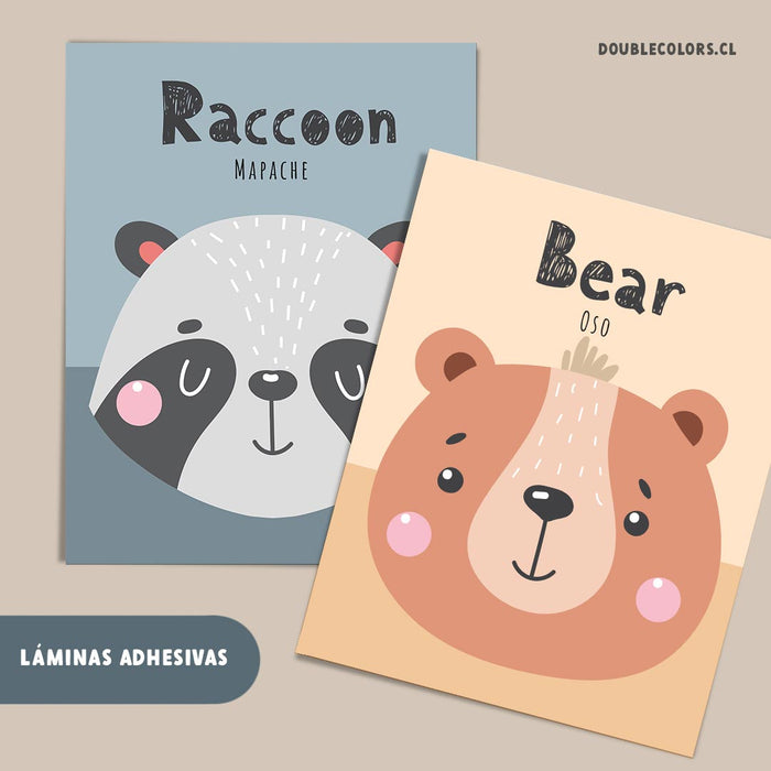 Láminas adhesivas "Mapache y oso"