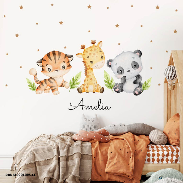 Tigre, jirafa y panda