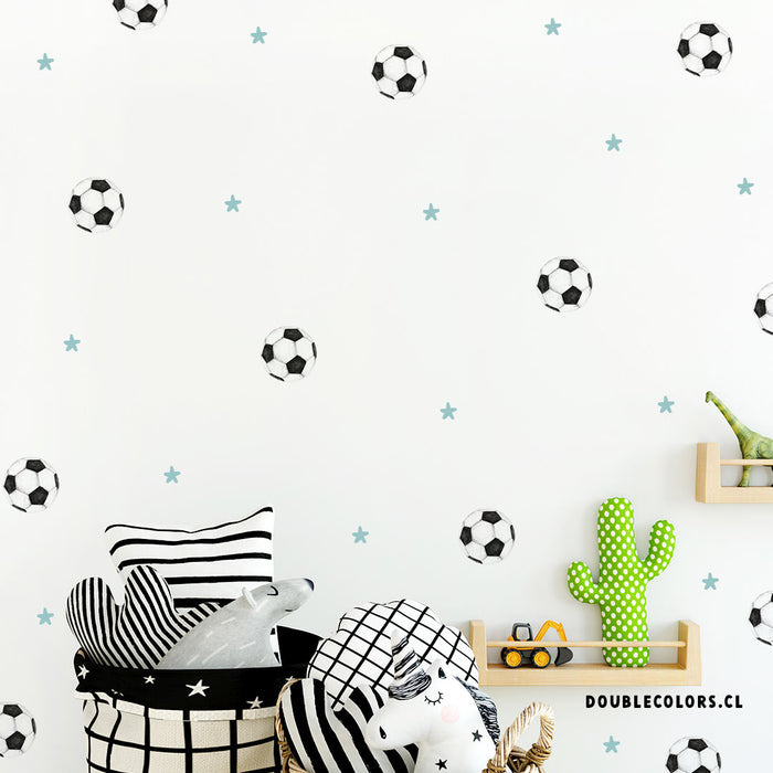 Balones de fútbol y estrellas