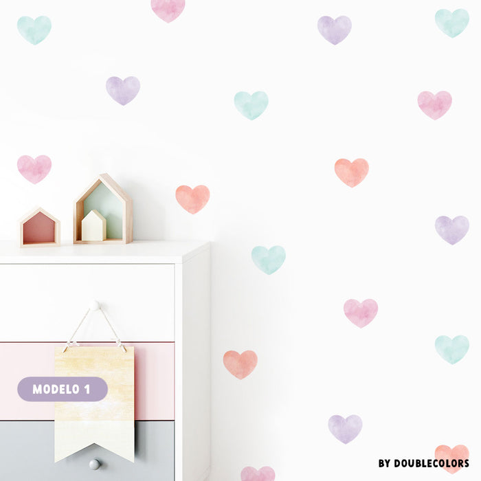 Corazones de acuarelas