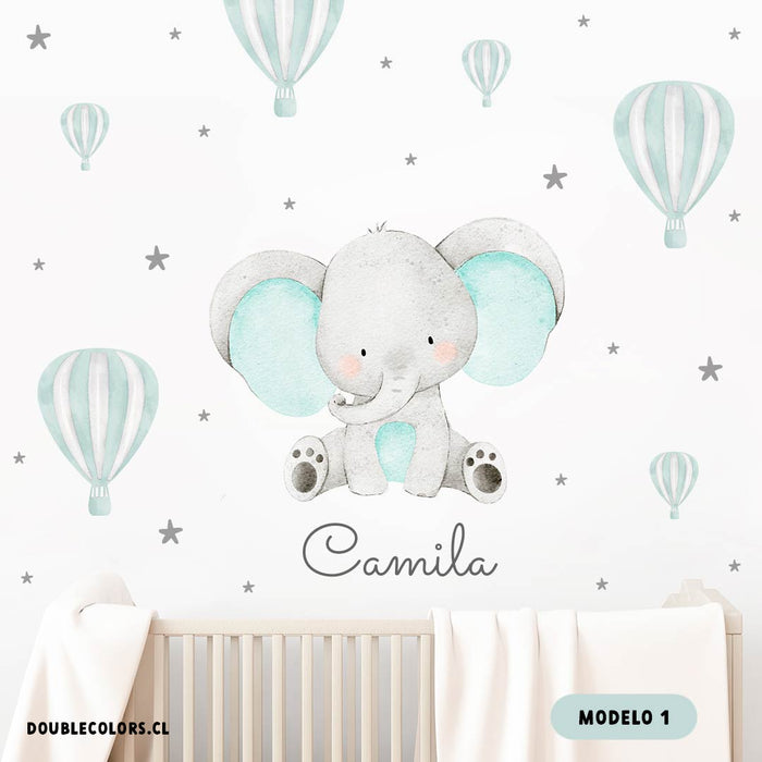 Elefante, globos y estrellas