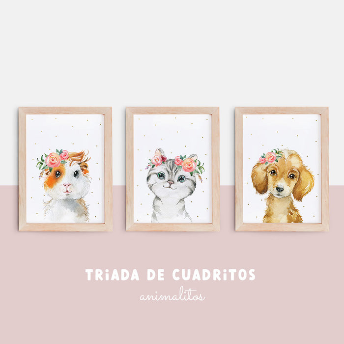Composición gatito, conejillo y perrito