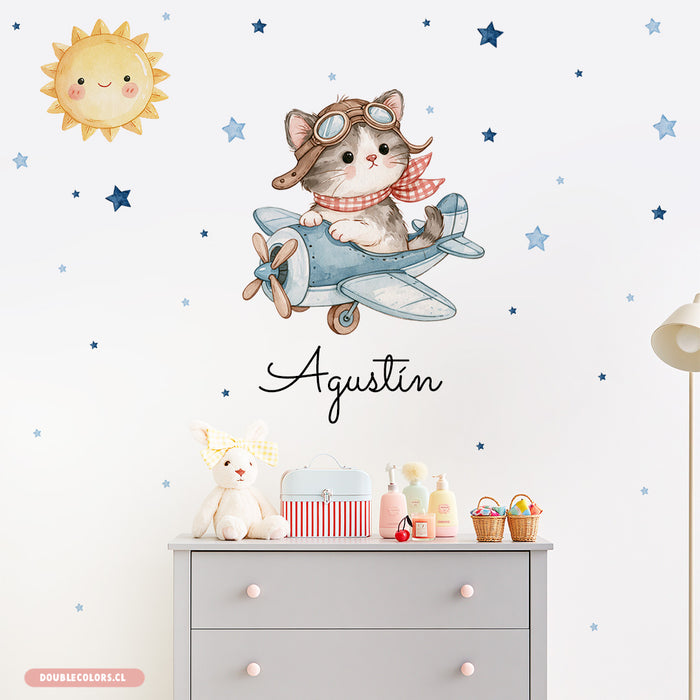 Gatito aviador celeste