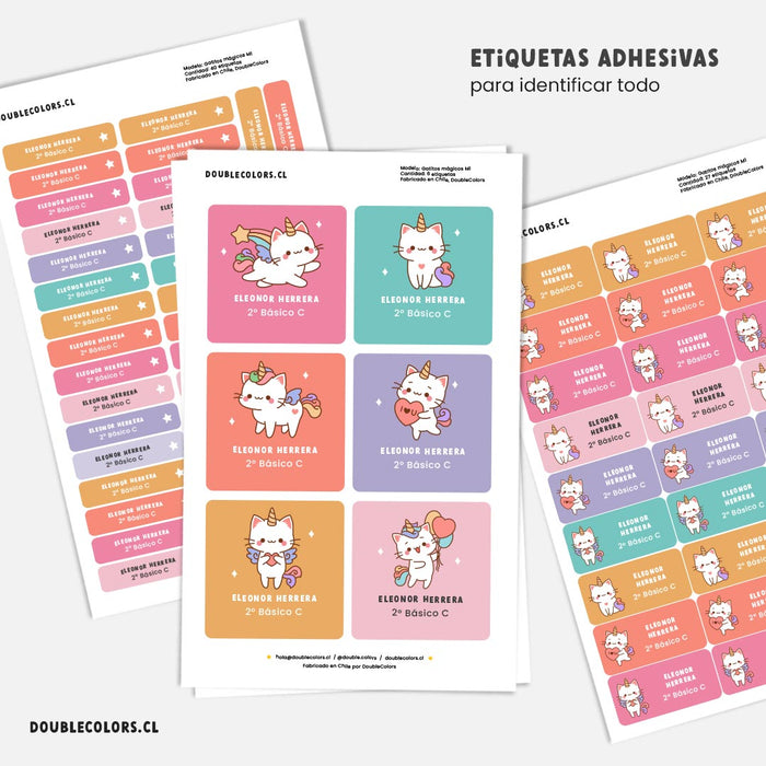 Etiquetas escolares "Gatitos mágicos M1"