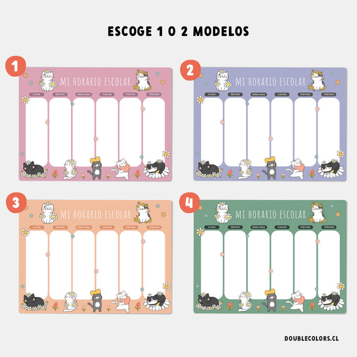 Horario escolar "Gatitos y flores"