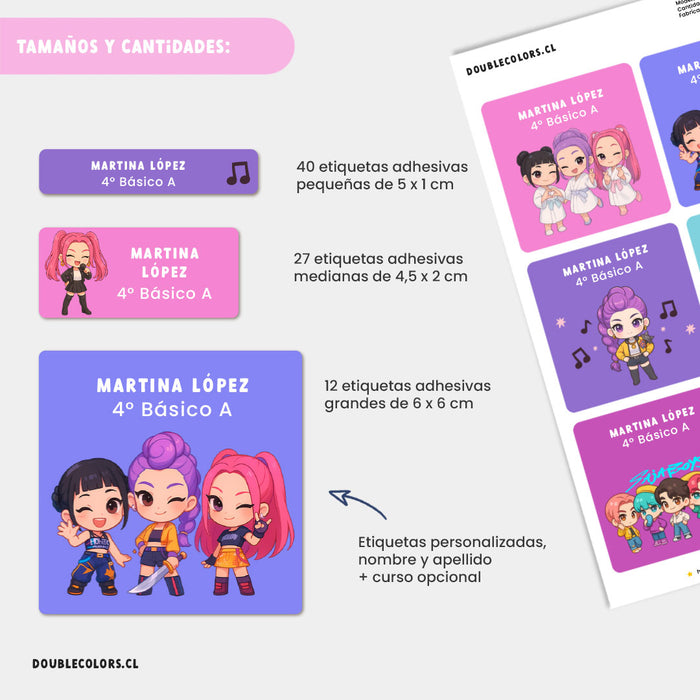 Etiquetas escolares "Guerreras K-POP" M1