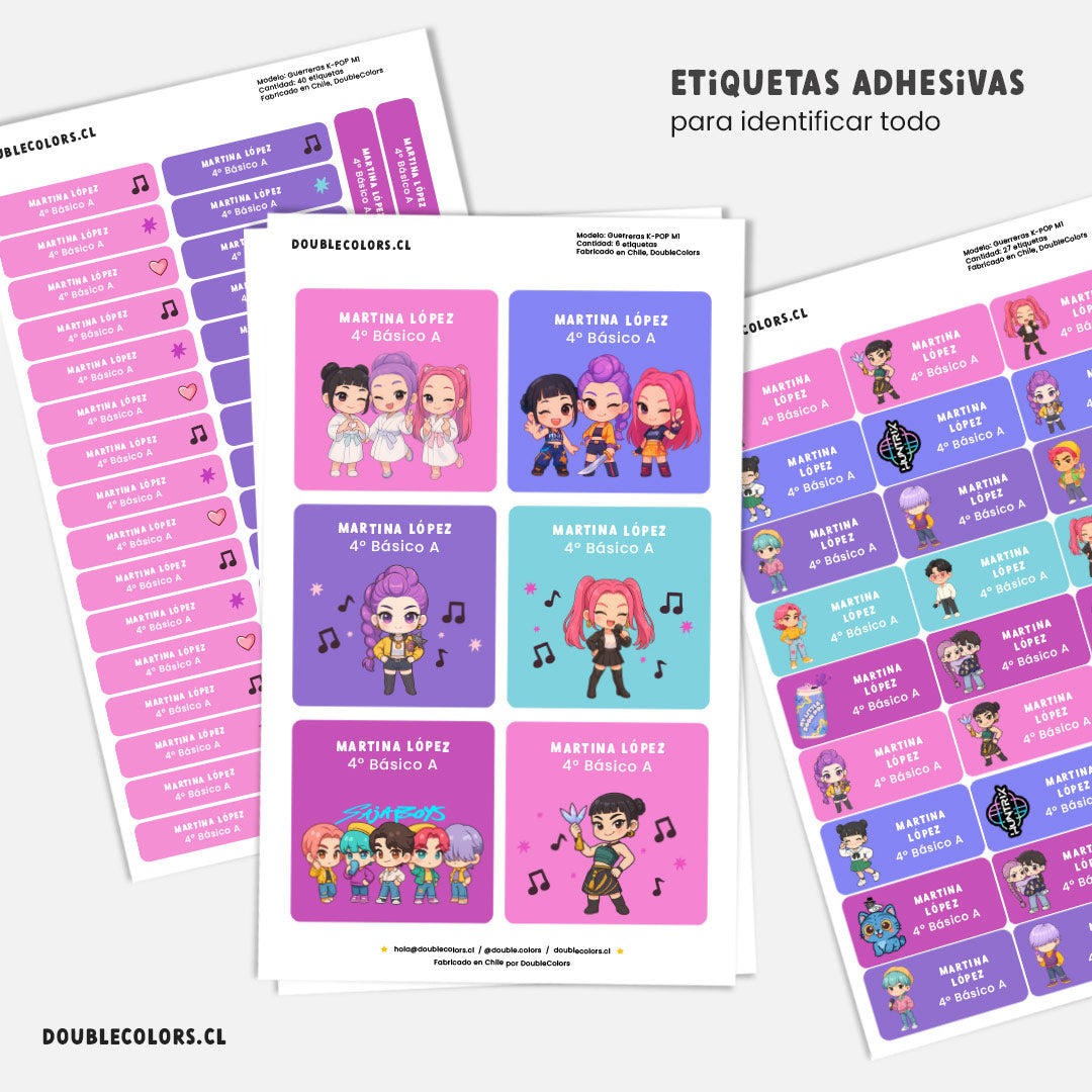 Etiquetas escolares "Guerreras K-POP" M1 — DoubleColors