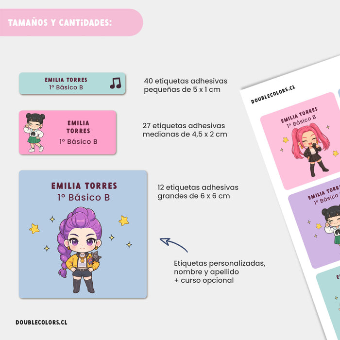 Etiquetas escolares "Guerreras K-POP" M2