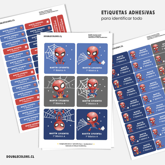 Etiquetas escolares "Hombre araña"