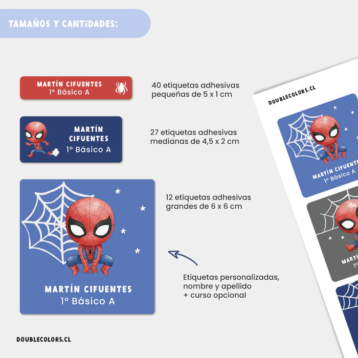 Etiquetas escolares "Hombre araña"