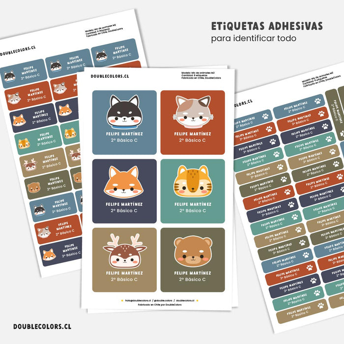 Etiquetas escolares "Mix de animales M2"