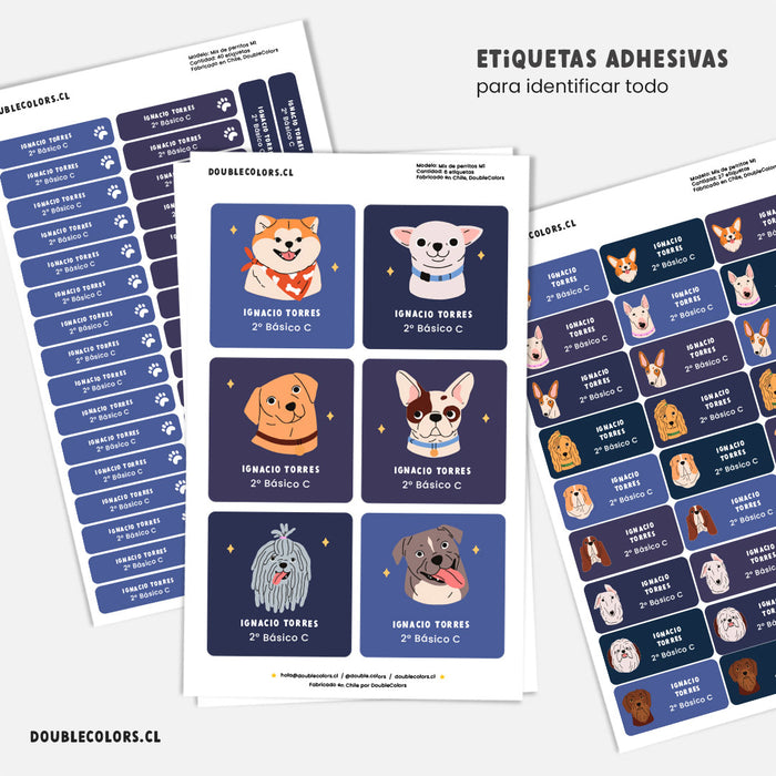 Etiquetas escolares "Mix de perritos M1"