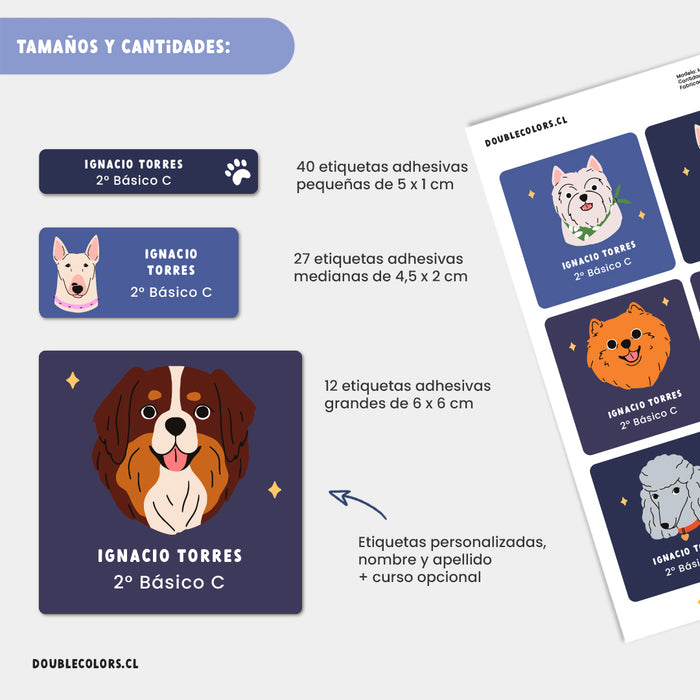Etiquetas escolares "Mix de perritos M1"