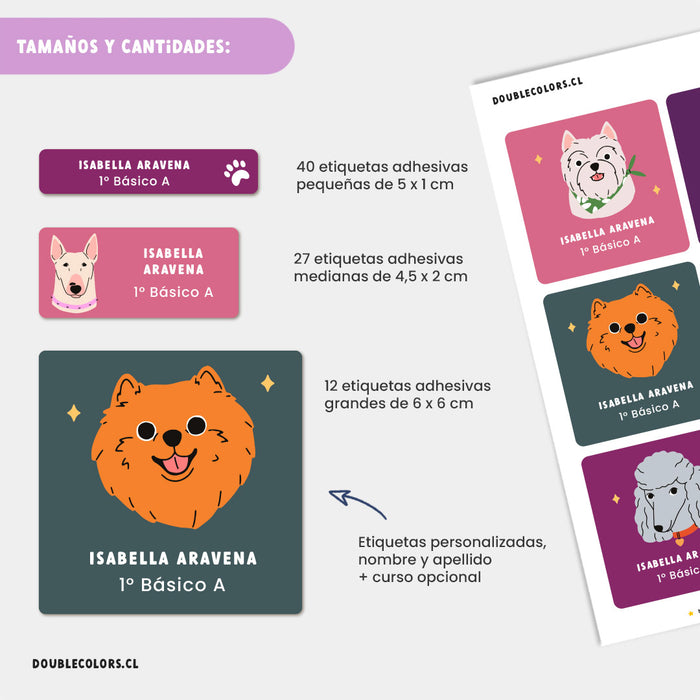 Etiquetas escolares "Mix de perritos M2"
