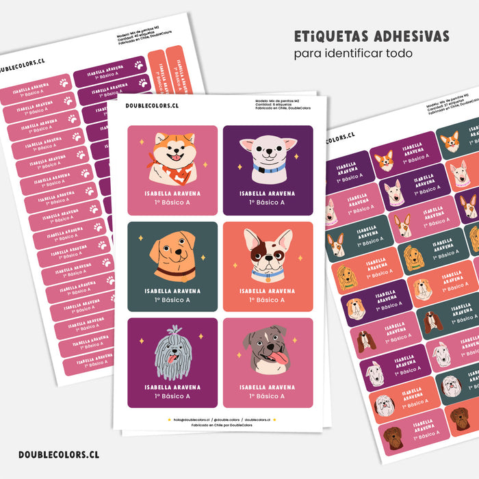 Etiquetas escolares "Mix de perritos M2"