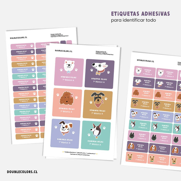 Etiquetas escolares "Perritos M2"